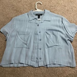 Button-Up Short Sleeve Crop Top